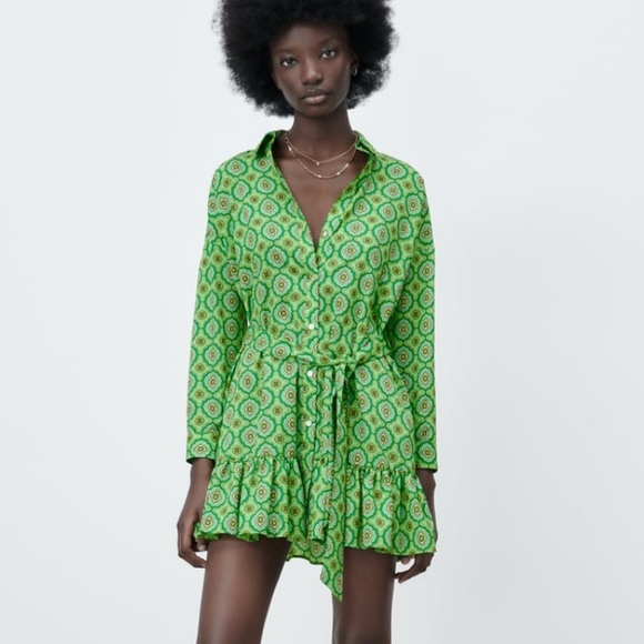 Zara Dresses Zara Geometric Print Mini Shirt Dress Poshmark